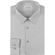 Calvin Klein Mens Dress Shirt Slim Fit Non-Iron Herringbone Slim Fit Point Collar Regular Cuff 17 Neck 34-35 Sleeve Smoke
